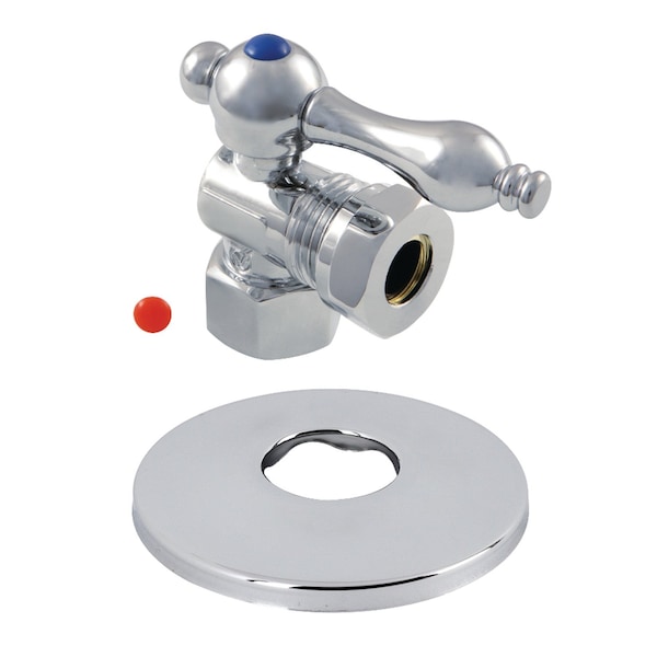 Kingston Brass 1/2" FIP X 1/2" or 7/16" O.D. Slip Joint Quarter-Turn Angle Stop Valve with Flange, Polished Chrome CC44101K - main
